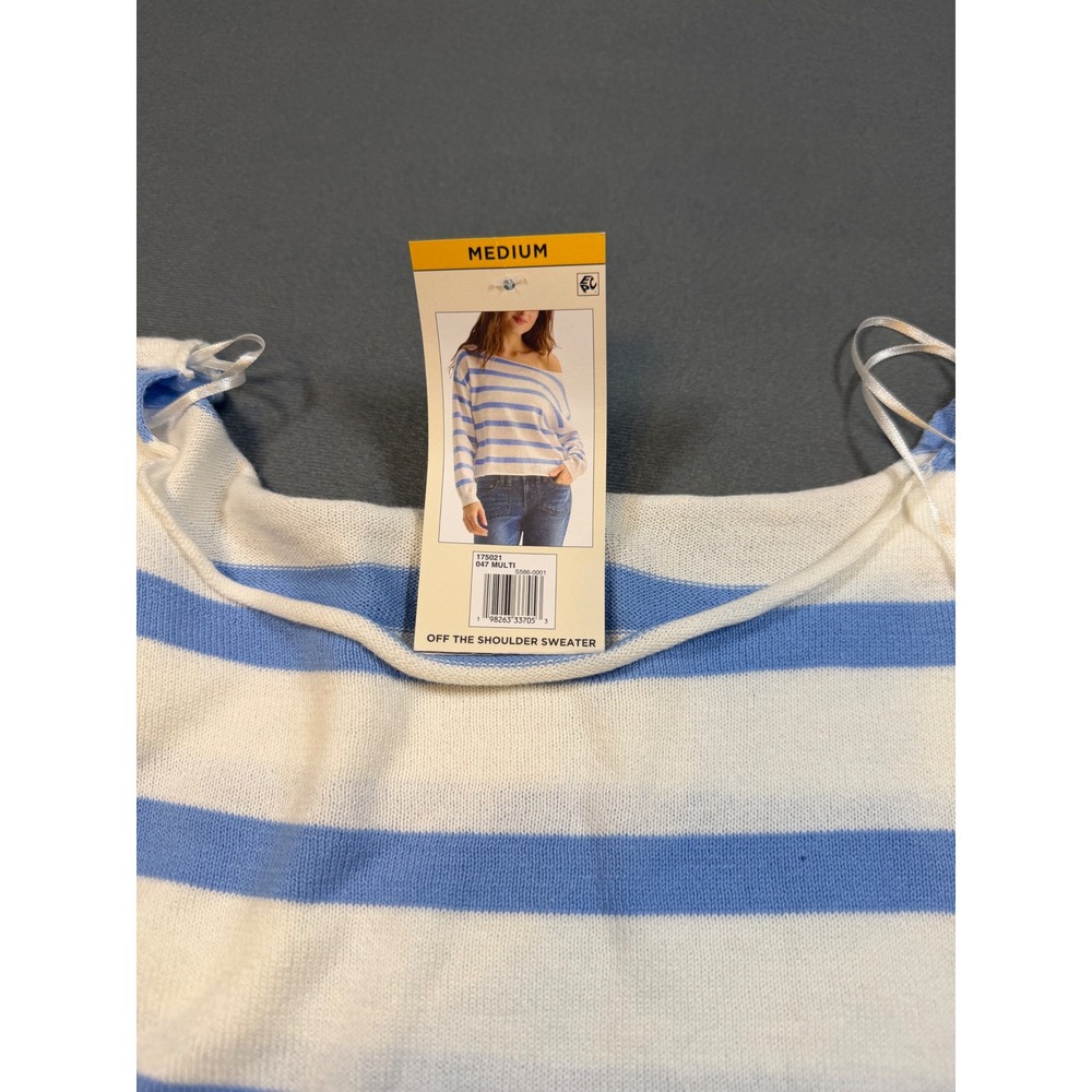 Aeropostale Women's Blue White Striped Off The Shoulder Cotton Sweater M NWT - Picture 8 of 10